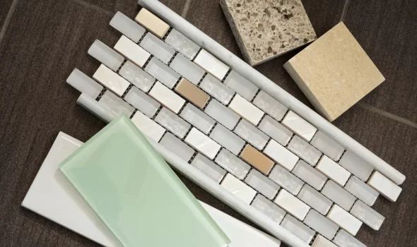 Bathroom Material Selection by Builders Silverdale Tile and material samples used by Builders Silverdale during expert bathroom renovations planning