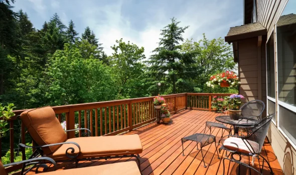 Outdoor Living Deck by Builders Silverdale – Premium Deck Builders Beautifully furnished timber deck built by Builders Silverdale, showcasing comfort and expert deck builders quality