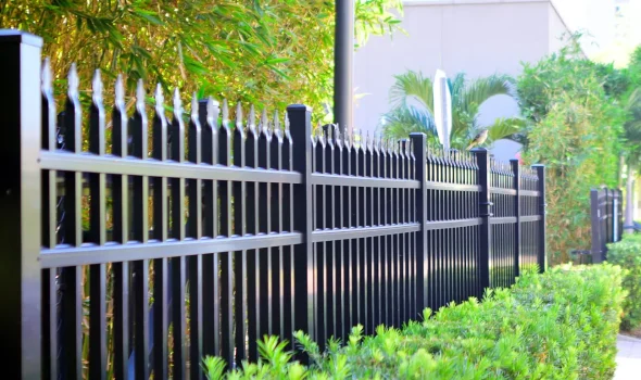 Durable black metal fence expertly installed by fencing contractors from Builders Silverdale.